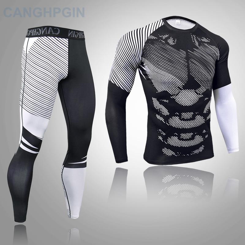 2 шт., комплект термобелья для мужчин Long Johns, леггинсы для фитнеса, компрессионный спортивный костюм, нижнее белье