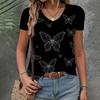 Summer V-neck 3D Butterfly Printed Top Fashionable Casual Short Sleeved Women's T-shirt