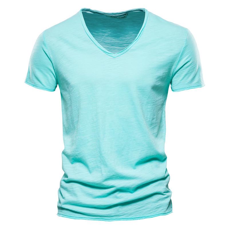 Summer Men's Solid Bamboo Cotton V-Neck T-Shirt - Hot Selling European & American Style
