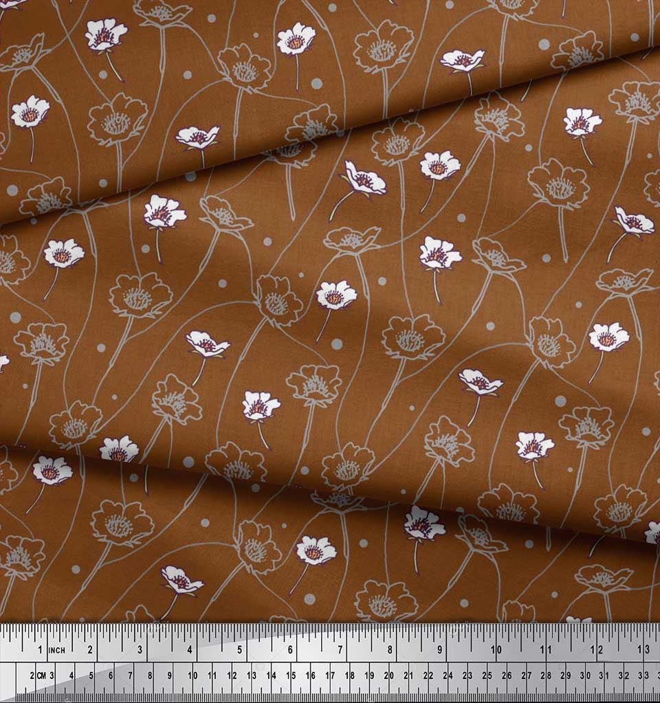 Soimoi Black Poly Crepe Fabric Dot|Leaves & Floral Artistic Decor Fabric Printed BTY 42 Inch