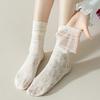 Socks Woman Summer Hollow Lace Bowknot Lolita Solid Color Socks Middle Tube Thin Casual White Sweet Girls Stockings