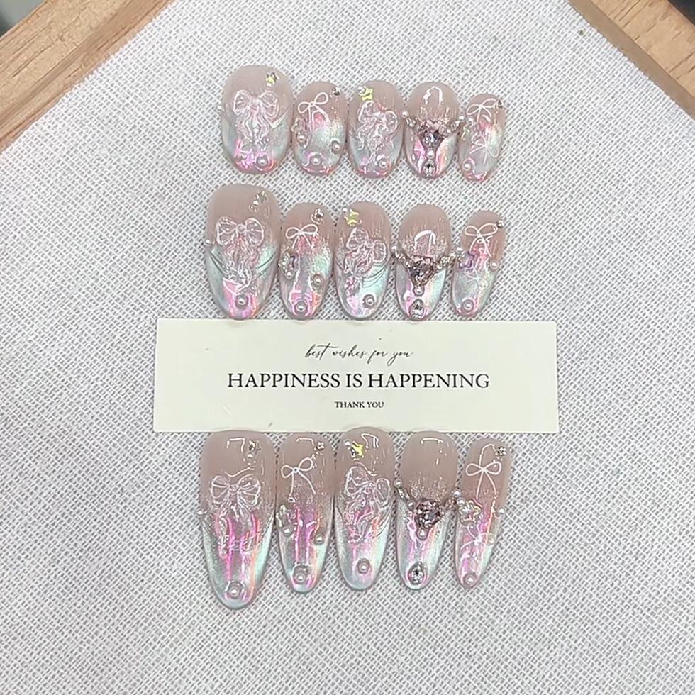 Pure Hand-wearing Argentina Summer New Aurora Bow Zircon Temperament Cat Eye Nail Art Patch