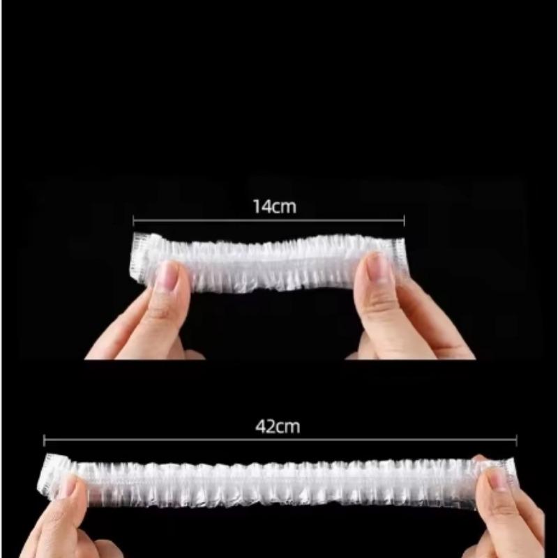 Shower Cap Head Set 42cm, 100 Pieces of Thick Elastic Plastic Bath Towels, Waterproof Disposable Salon Home and Travel Supplies
