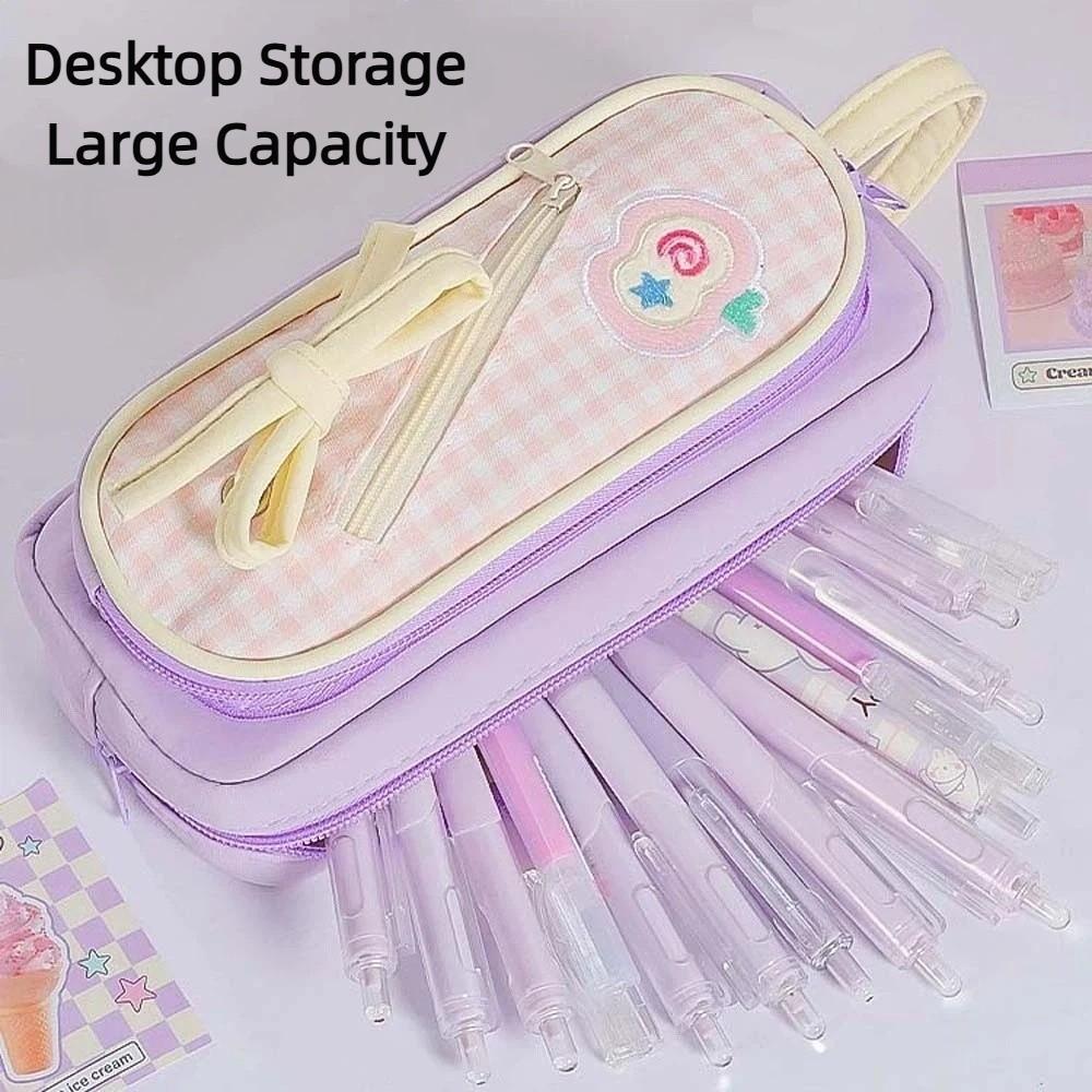 Embroidery Korean Fruit Pencil Case Fruit Cherry Cake Print Pencil Pouch Y2K Sweet Pen Bag Office