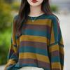 Свитер из чистого хлопка для женщин, свободный, мягкий и модный, базовый, осень-зима, широкая полоска, универсальный, с круглым вырезом, модный свитер