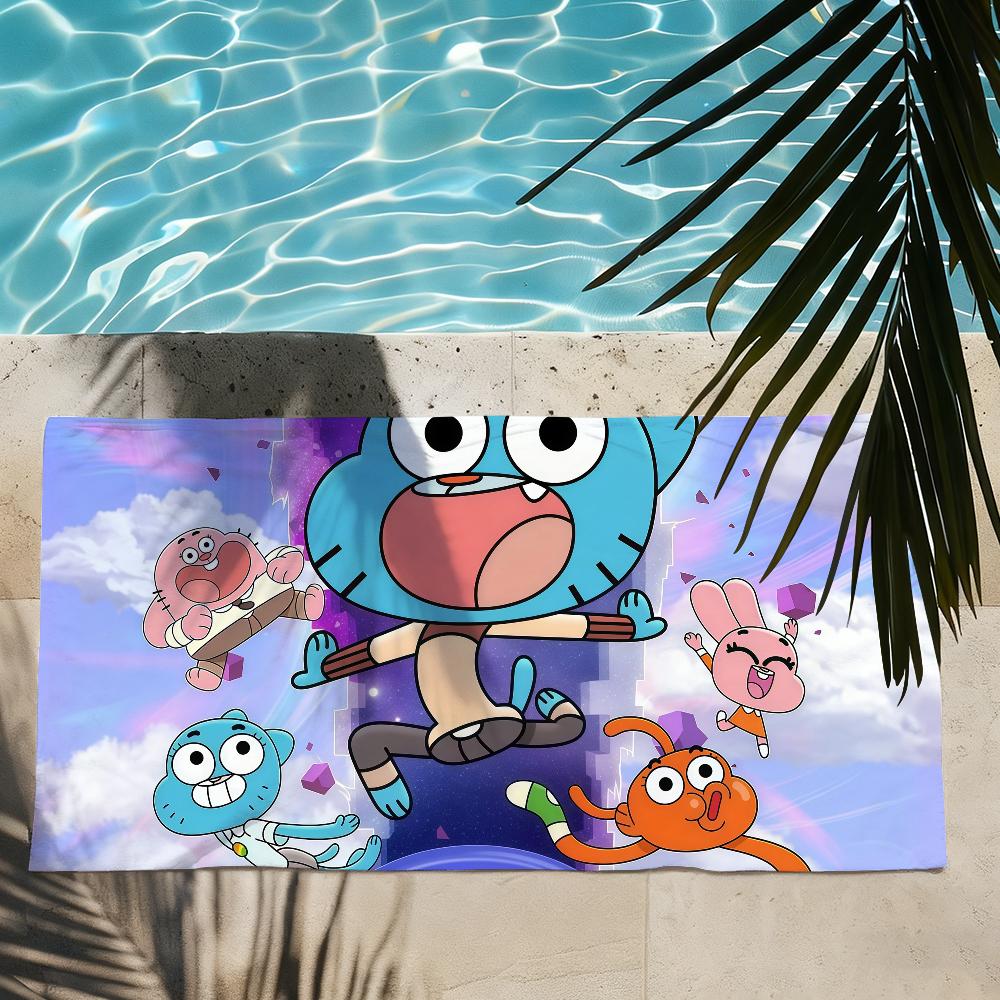 Мультяшное полотенце W-World Of G-GumballS Быстросохнущие пляжные полотенца Подходят для бассейнов, кемпинга, йоги и спортзала