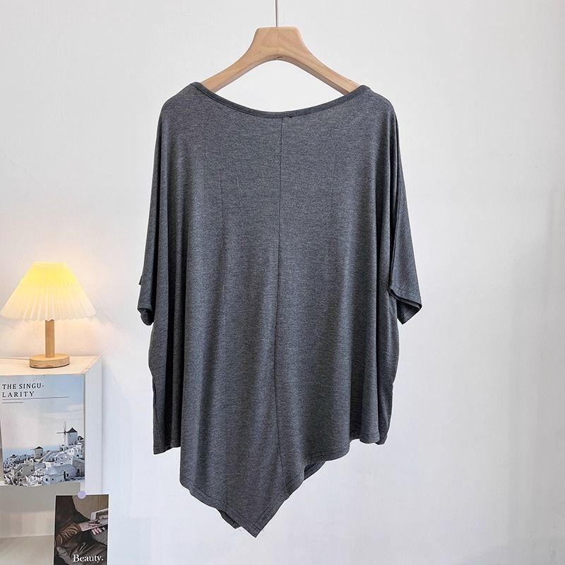 Футболка женская однотонная повседневная большого размера свободная с круглым вырезом пуловер с короткими рукавами топы