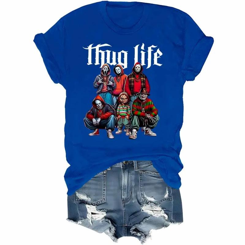 Футболка с фильмом ужасов «Thug Life» Футболка с персонажем ужасов «Friends» на Хэллоуин Футболка с забавной графикой на Хэллоуин Женская