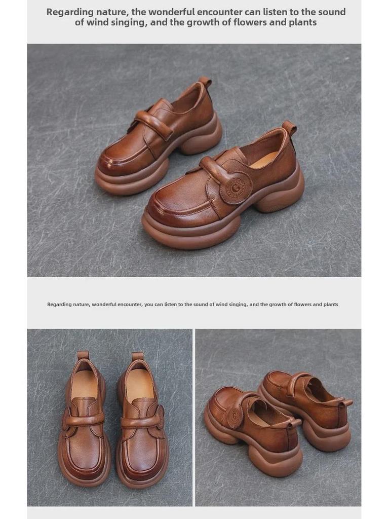2023 Autumn Women's Retro Soft Cowhide Shoes - Lightweight Rubber Foam Sole