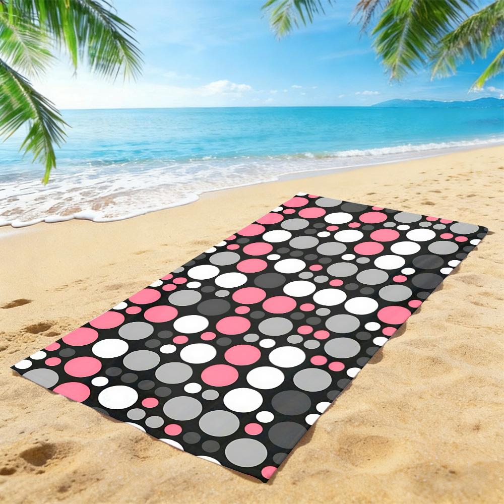 Retro Polka Dot Beach Towel – Oversized Quick Dry Sand Free with Pink, White & Grey Print for Summer