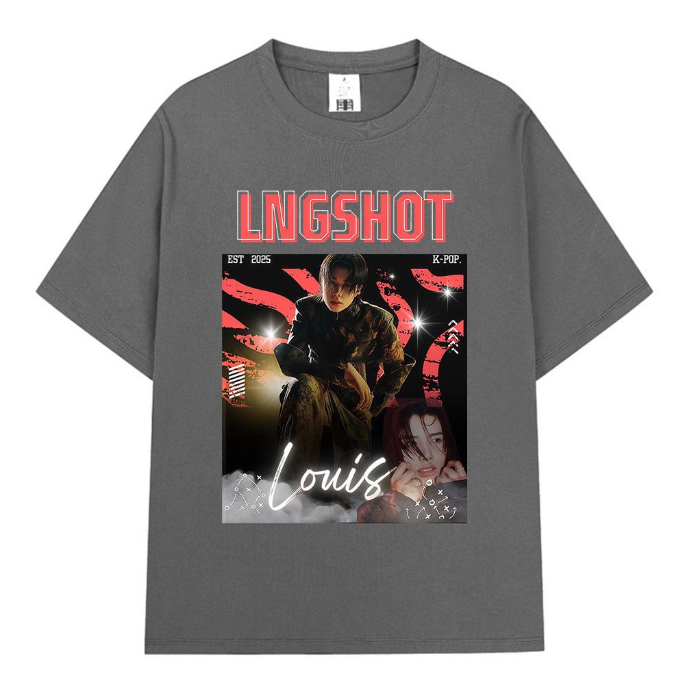 Корейская K-pop Хип-хоп Группа Lngshot LOUIS Графическая Футболка Унисекс Женская Одежда Модный Оверсайз Короткий Рукав Хлопковый Топ Подарки для Фанатов