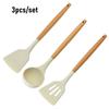 3Pcs/set Non-Stick Silicone Spoon Shovel Heat Resistant Non-slip Cooking Turner Spatula Colander Beige Kitchen Utensils Cookware