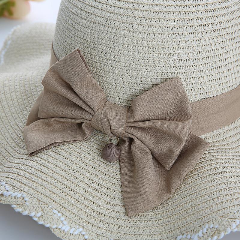 WTEMPO Wave Large Brim Straw Hats Women Versatile Bow Sunscreen Beach Seaside Casual Sun Hats