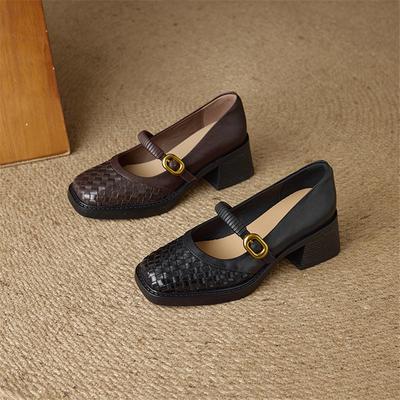 Модные новые весенне-осенние женские туфли из натуральной кожи с квадратным носком, туфли Мэри Джейн для женщин, модные ретро туфли-лодочки на массивном высоком каблуке для женщин