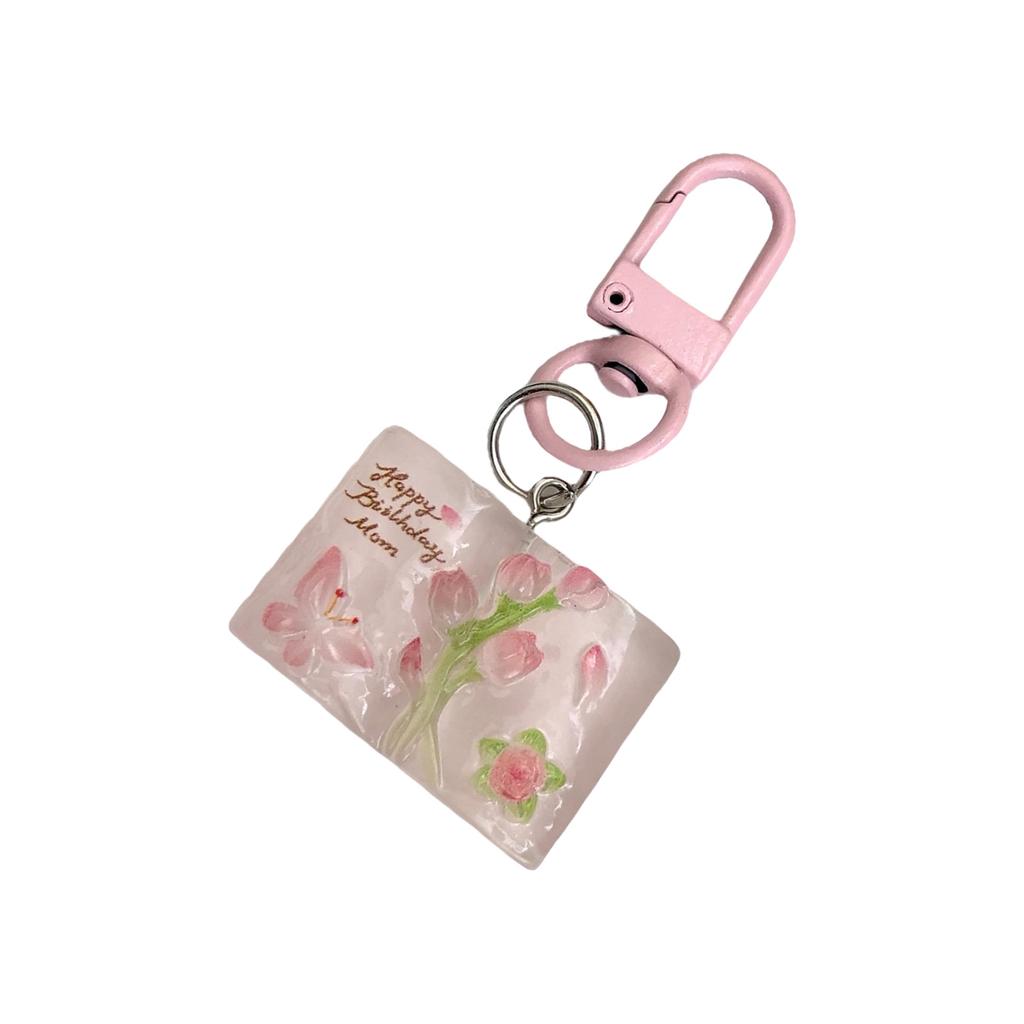 Cartoon Butterfly Flower Book Pendant Keychain Cute Resin Charm For Keys Bags Gift Decorative Accessory