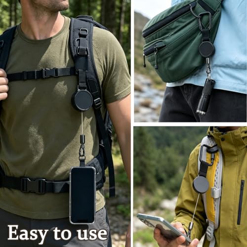 Double buckle anti-theft retractable mobile phone lanyard two-piece set concave square buckle black.