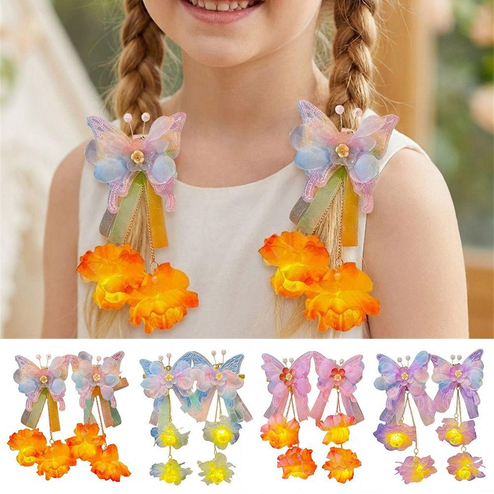 2pcs/set Luminous Flower Tassel Hair Clip Extra Large Ancient Hair Ornaments Children's Use