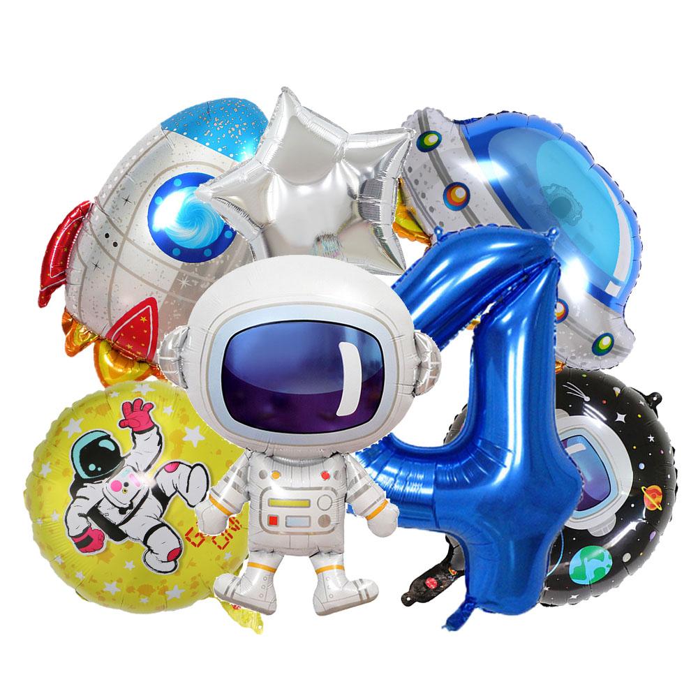 7 Pcs Rocket Astronaut Foil Balloon Universe Outer Space Theme 0-9 Years Old Children Boys Birthday Party Decoration Baby Shower