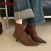 Fashion Female Thin Heels Footwear Flock Women Short Boots Zippers Fashion Pointed Toe Modern Ladies Ankle Boots Shoes Pumps