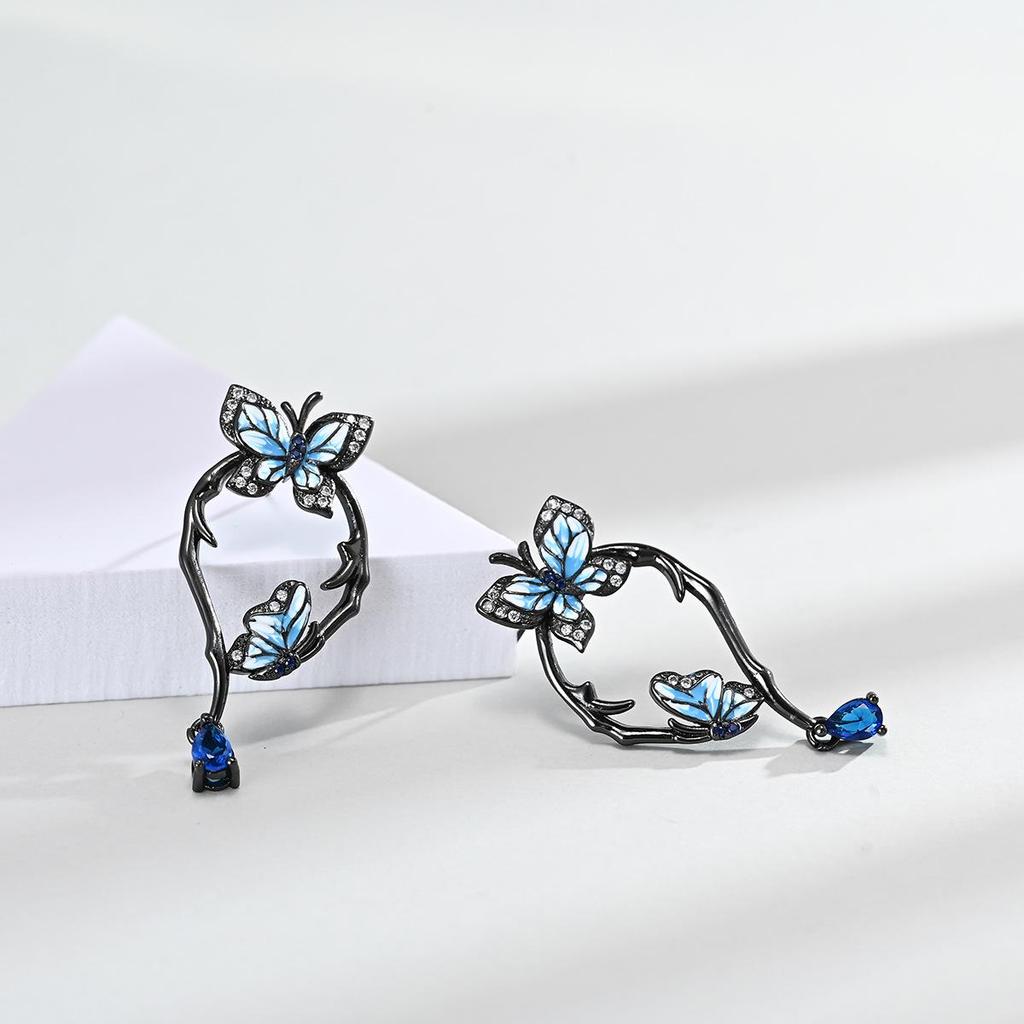 Комплект из черного золота с кольцом-бабочкой и съемными серьгами для женщин