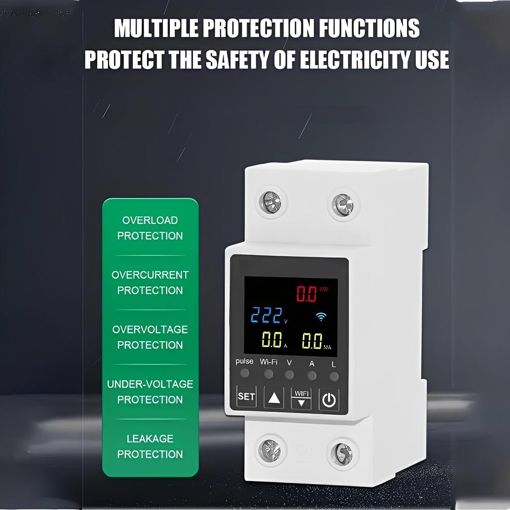 Smart WiFi Metering Energy Meter 63A Leakage Voltage Current Auto Reclosing Protector Relay Switch Circuit Breaker Smart Life