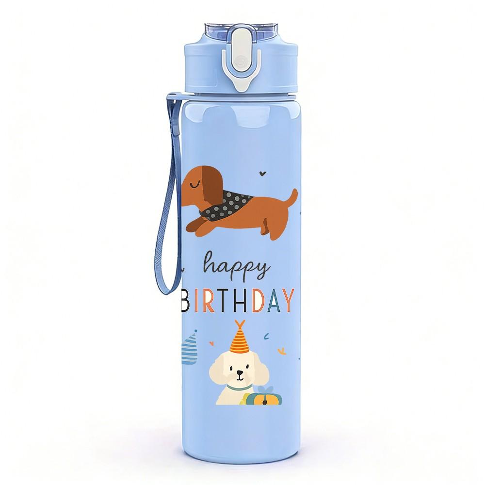 1PC Happy Birthday Dachshund Art 750ml Color Plastic Sports Water Bottle Leakproof Flip Straw Lid Suitable for Sports Office Home Use