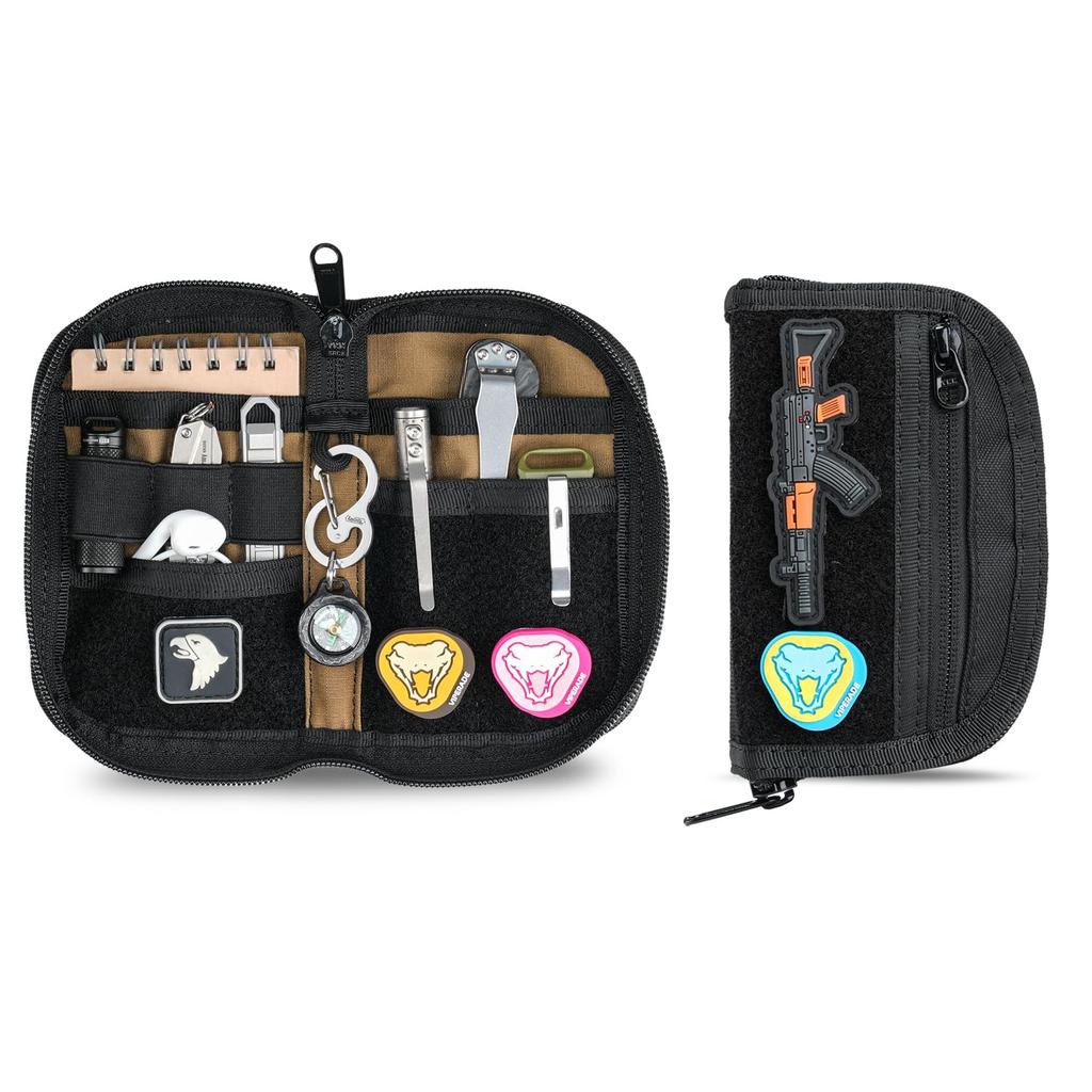 VIPERADE VE21 EDC EDC Pocket Organizer Small EDC Organizer Pouch Velcro EDC Pocket Pouch Pouch, (for Men), (6 Pockets), (Black)