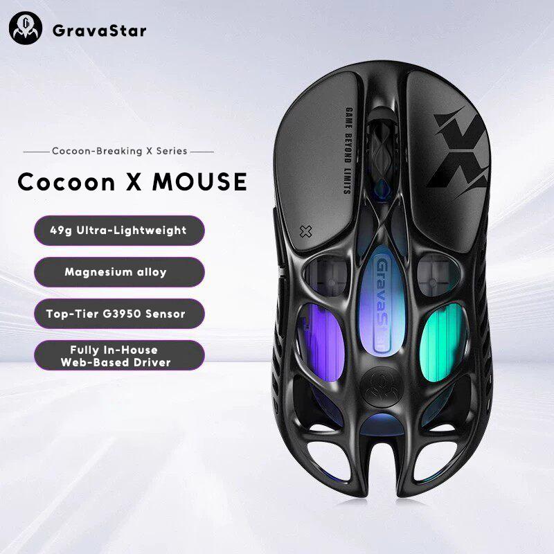 GravaStar X AIR Transparent X Pro Magnesium alloy Hollow-out 3Modes Wireless Gaming Mouse Bluetooth Lightweight Gaming Mouse