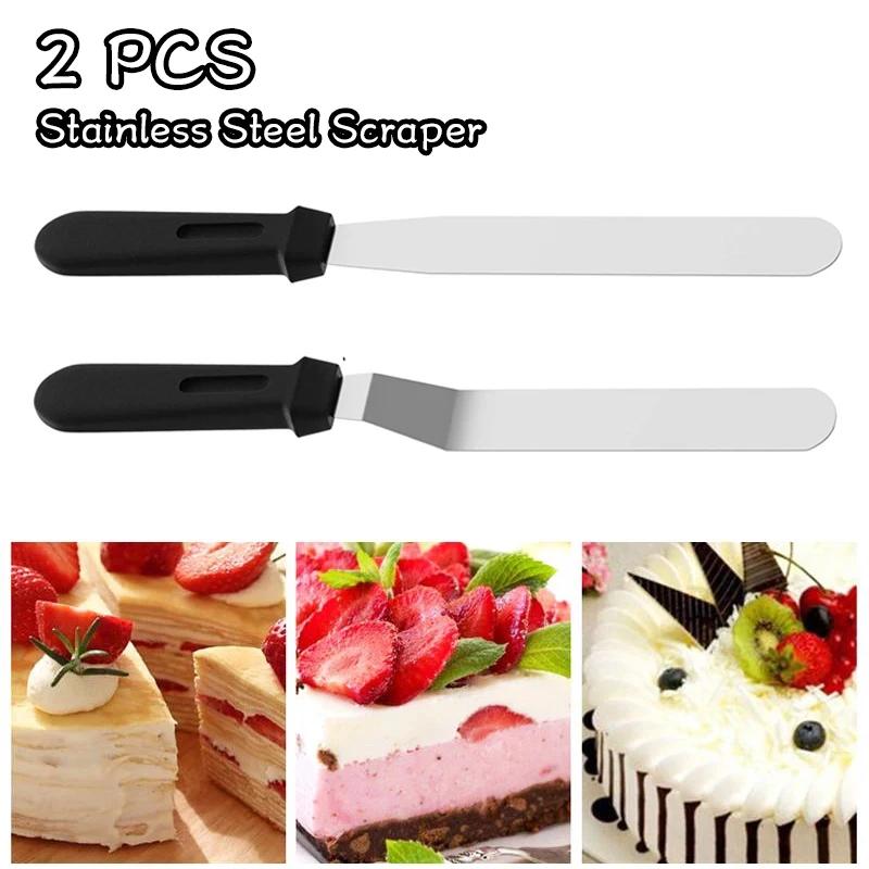 2Pcs/set Stainless Steel Cake Spatula Scraper Butter Cream Icing Frosting Knife Smoother For Kitchen Pastry Cake Decoration Tool