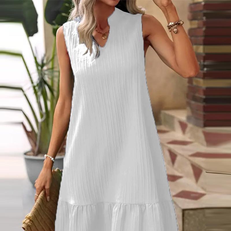 YYFS Женская мода лето весна однотонный принт без рукавов с v-образным вырезом свободная талия повседневные платья