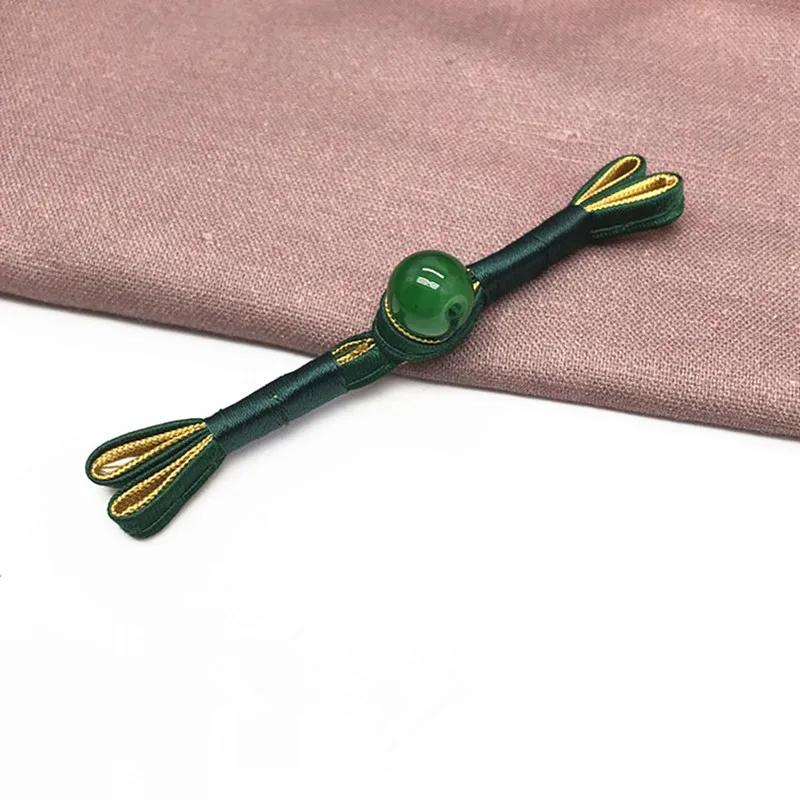 Imitation Jade Beads Cloth Button, Chinese Frog Closure Buttons, Knot Fastener, Decorative Cheongsam, 5 Pairs