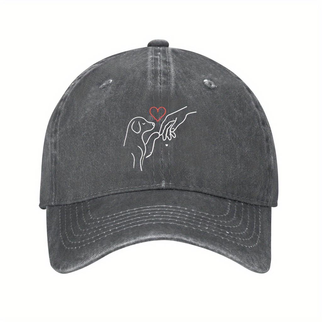 Dog Paw Hand Heart Line Art Baseball Cap Washed Cotton Adjustable Dad Hat Casual Unisex Outdoor Cap