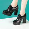 10см Маленький Размер 32-43 Качественная Натуральная Кожа Оксфорды с Глубоким Вырезом и Мехом 2025 Осень Туфли-Лодочки на Блочном Высоком Каблуке Платформа Модель