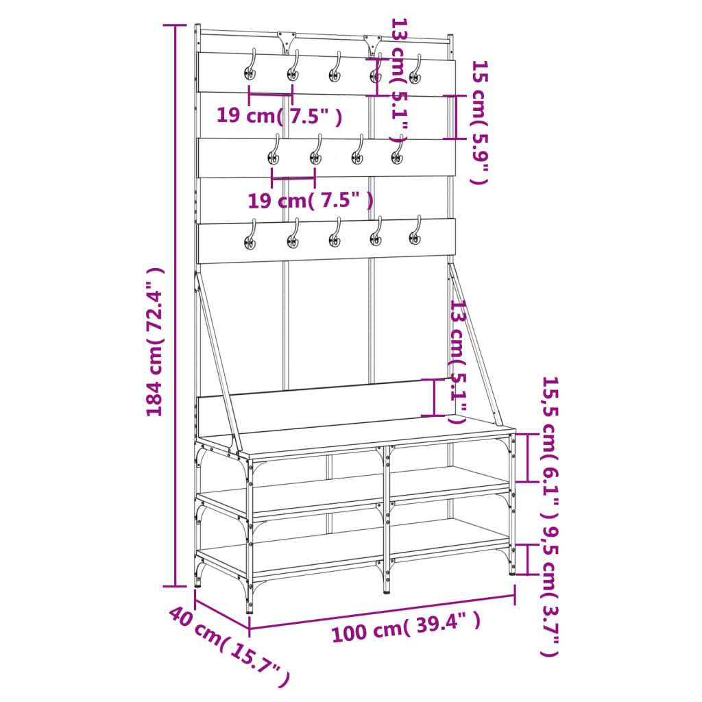 Clothes Rack with Shoe Shelf Smoked Oak 100x40x184 cm