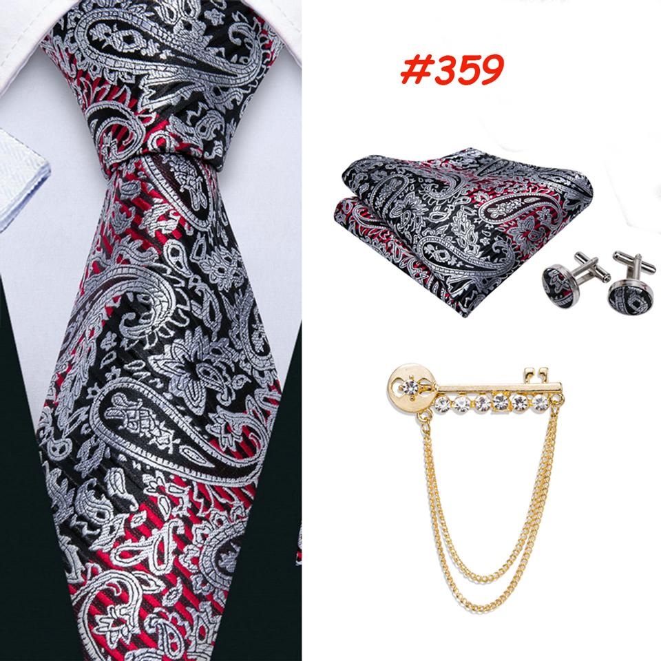 Barry.Wang Gold Brooch Pin with Tie for Men 8 Styles Cool Necktie Handkerchief Cufflinks Set