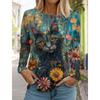 Spring and Autumn Round Neck Art Cute Cat Pattern 3D Printed Top Fashionable Casual Long Sleeved Women's T-shirts