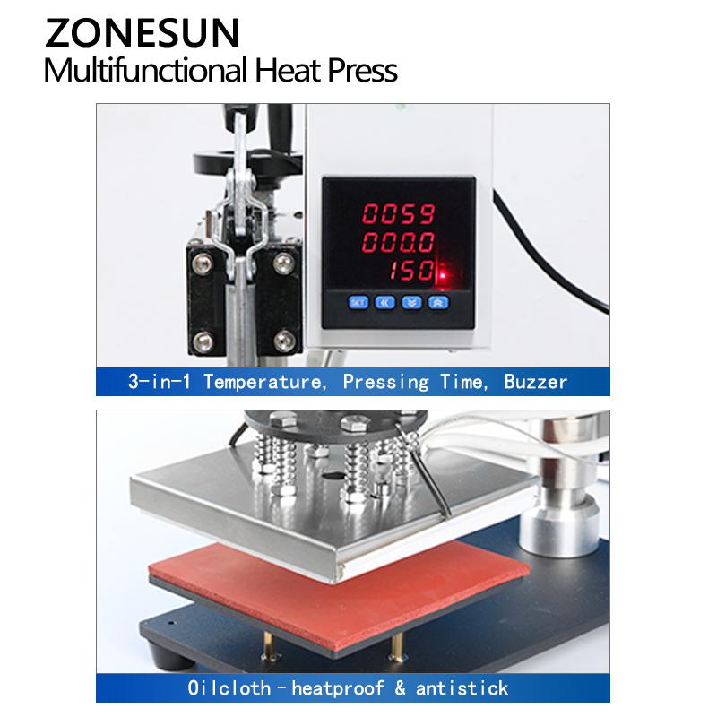 ZONESUN Цифровой многофункциональный термопресс, инструмент для штамповки 15x15 см для футболок, коврики для мыши, стельки, кожаные Pyrogra ZS-90ZY