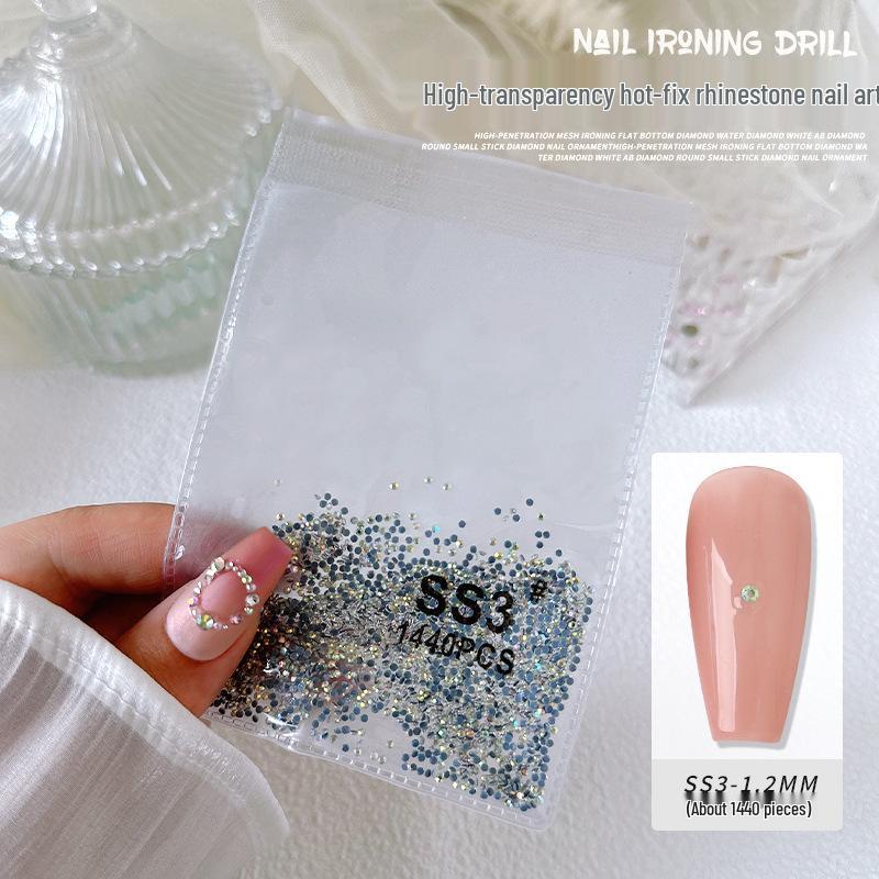 1440-Piece Aurora White AB Transparent Round Nail Art Rhinestones - Non-Fall-Off Flatback Glass Diamonds