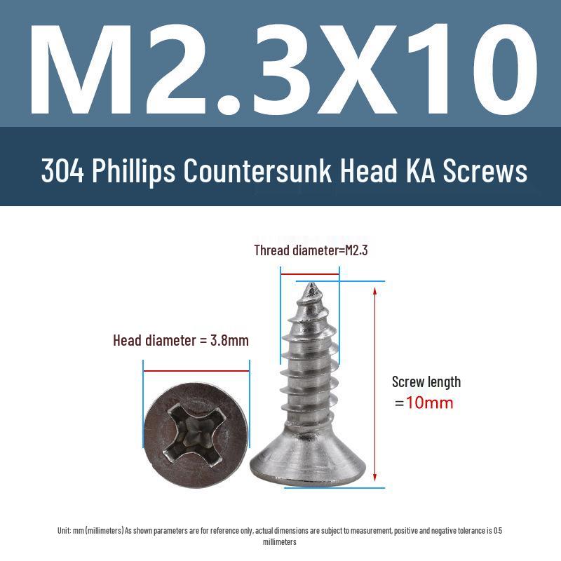 Yigu 304 Stainless Steel Phillips Flat Head Self-Tapping Screws M1-M2.5