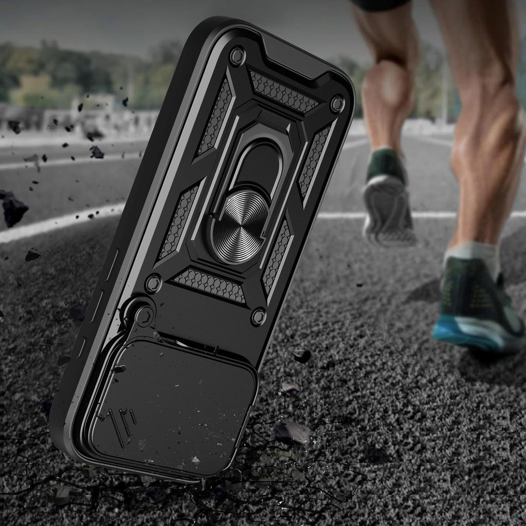 Etui pancerne z podstawką osłoną aparatu na iPhone 17 Pro Max Hybrid Armor Camshield - czarne