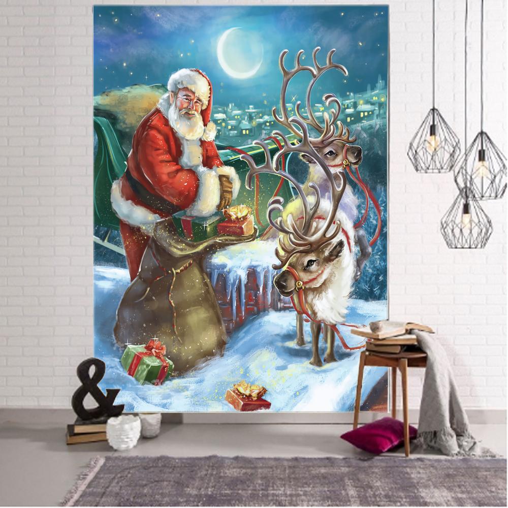 Santa Claus Christmas Party Print Wall Decor Backdrop Fabric for Living Room Bedroom Home Decor Tapestry Tapisserie De Noël