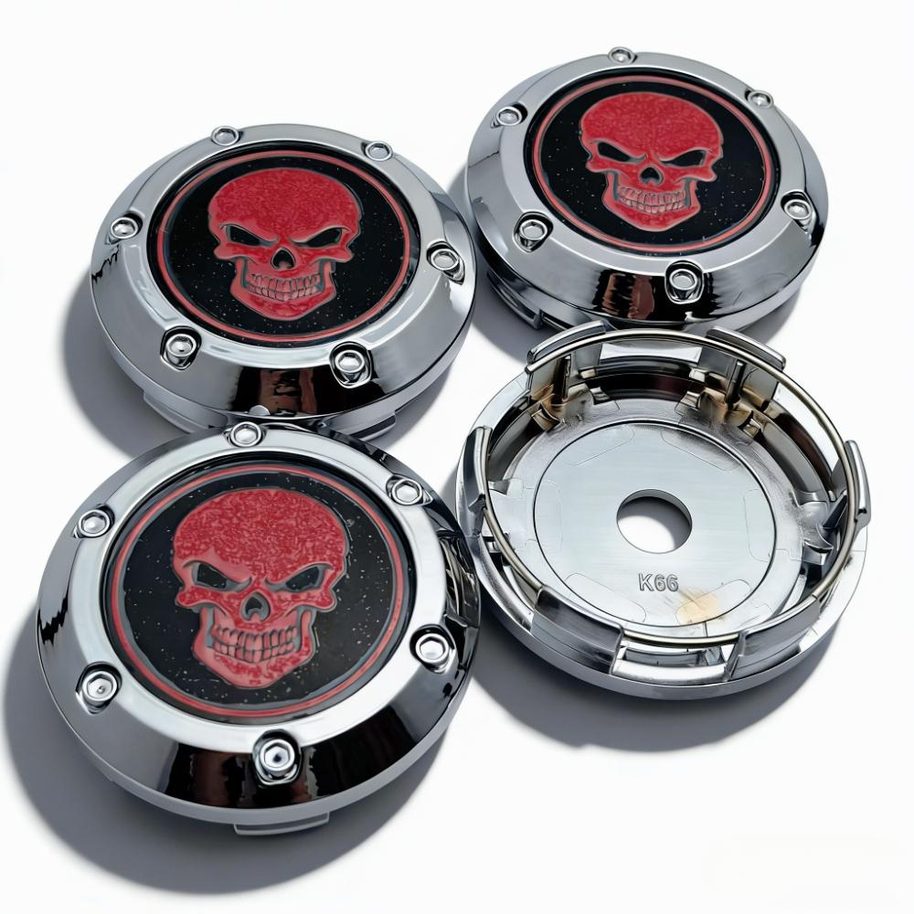 4pcs Skull Logo Emblem Car Wheel Center Caps 66MM Clips 62MM Rim Hubcaps Dust Cover Hub Wheels Cap Replacement Car Accessories