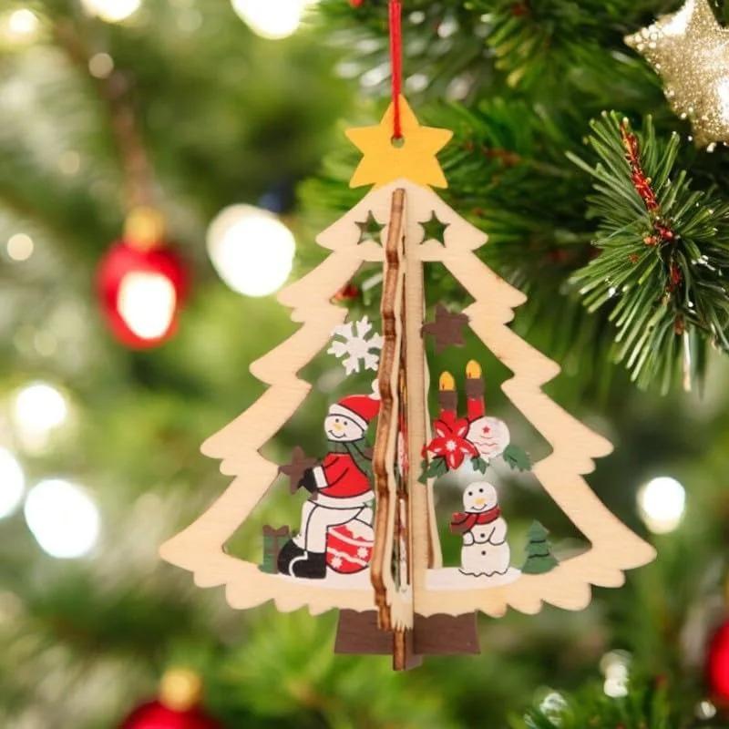 10CM 3D Wooden Five-Pointed Star Bell Pendant Christmas Tree Hanging Decoration for Home Decor Party Happy New Year 2026 Navidad