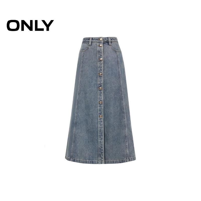 ONLY Women's High-Waist A-Line Denim Midi Skirt