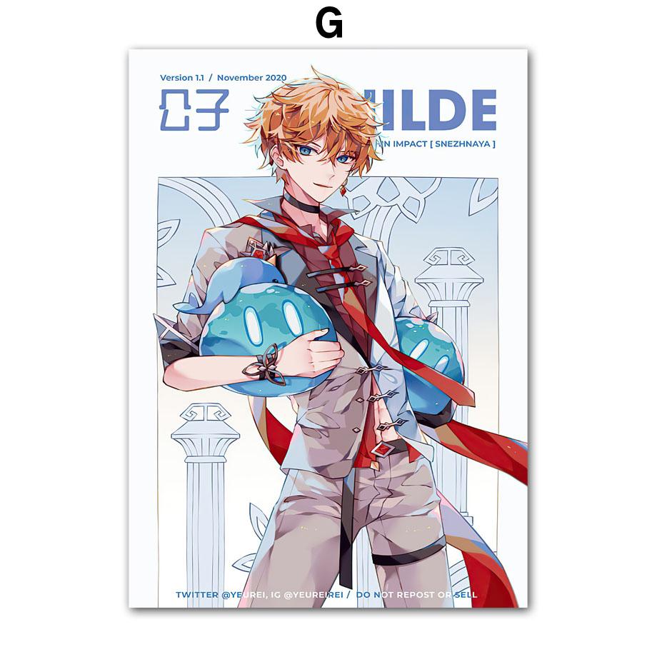 Genshin Impact аниме постер, настенная живопись на холсте, принты, игровая картина, аксессуары для игровой комнаты, украшение для классной комнаты, дома