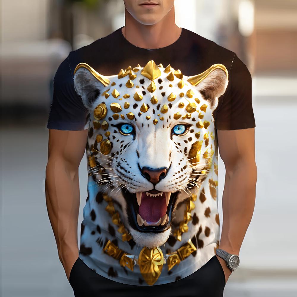 Lion Animal Pattern 3D Print Men Streetwear Hip Hop Short Sleeve Oversized Tees Harajuku Y2k Tops