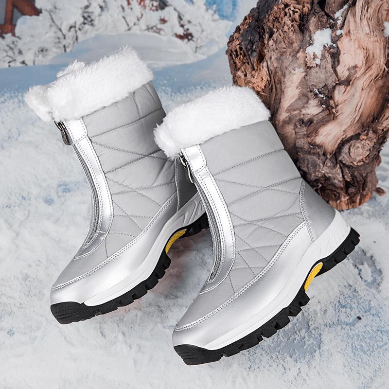 Ботильоны, женская зимняя обувь, сохраняющие тепло, нескользящие черные зимние ботинки, женские белые ботинки на шнуровке, большие размеры 42