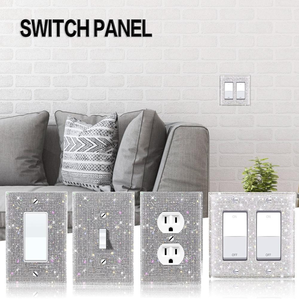 Decoration Crystal Bling Plug Outlet Switch Panel Sticker Rhinestones Socket Frame Wall Plate Cover