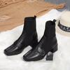 Warm Women Boots Slip-on Square Toe New Autumn Knitted Elastic Woman Short Boots Fashion Ankle Boots Women's Soft Leather Shoes