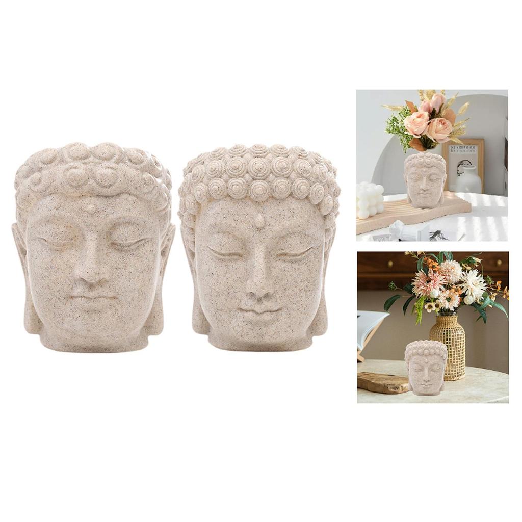 Buddha Head Figurine Flower Pot Plant Container Resin Desktop Ornament Planter for Patio Desk Shelf Indoor Outdoor Home Decor